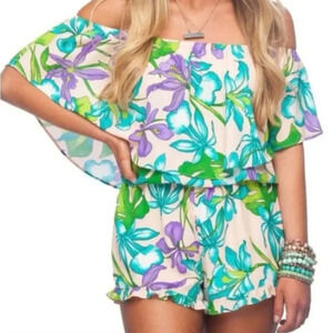 Buddy‎ Love Mojito Romper Tropical Off the Shoulder Floral Size Small